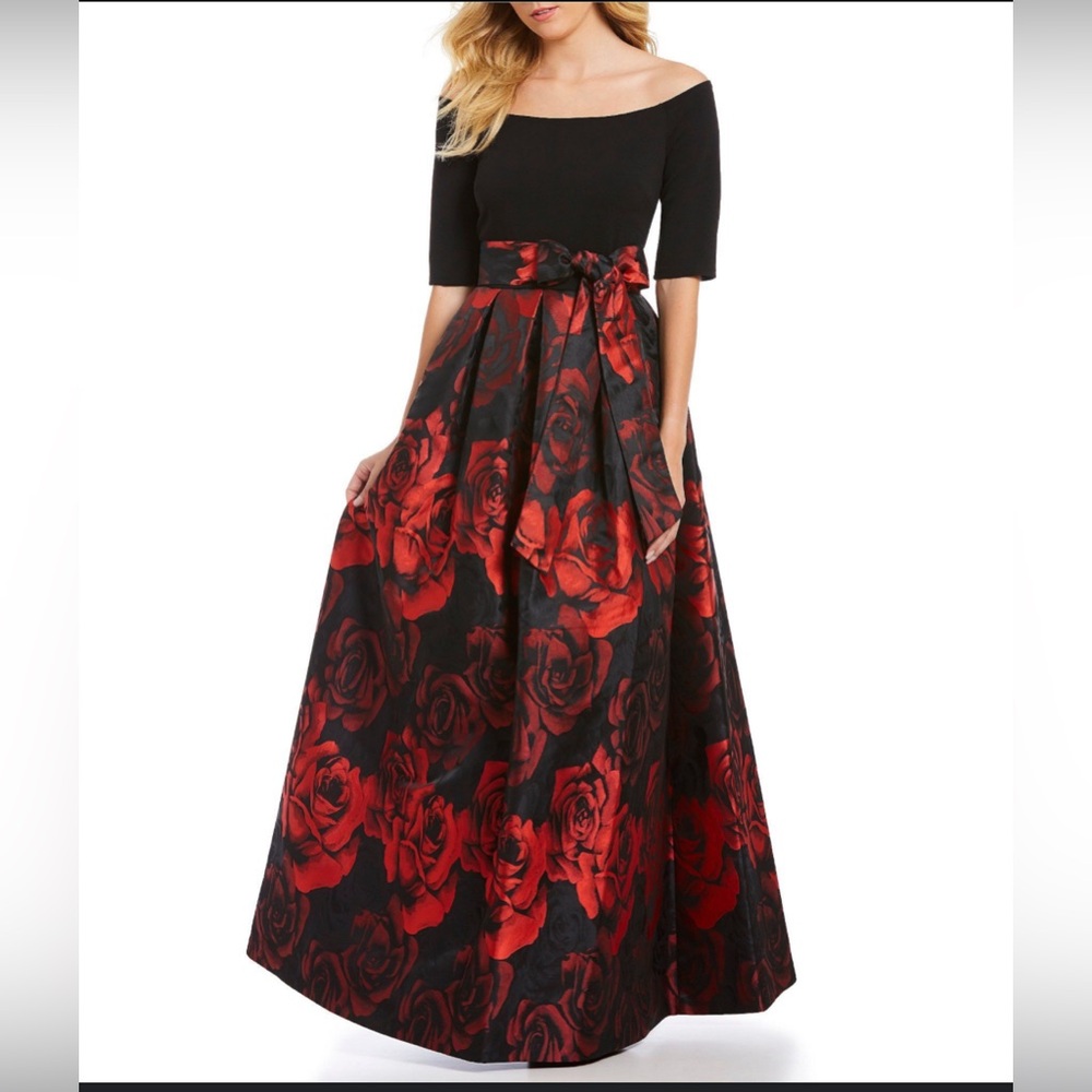 NWT Jessica Howard size 8 black and red rose ball gown. Never worn.
